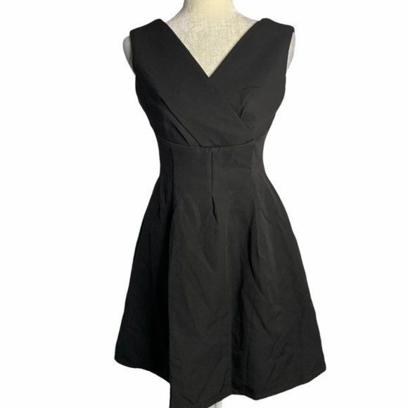 Genuine People Fit n Flare Surplice Dress XS Black Lined Pockets Zipper NEW - Picture 1 of 7